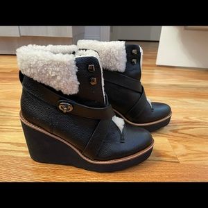 Coach warm leather shearling and leather platform boots